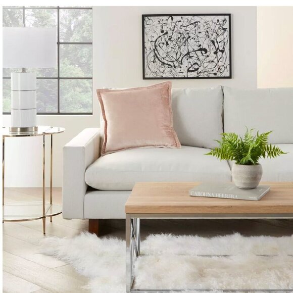 2 Pack Nicole Miller 100% Cotton Velvet Accent Pillows Soft Blush/Sand Color - Picture 1 of 7
